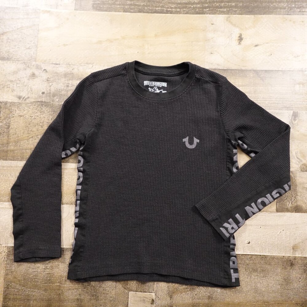 True Religion Waffle Knit‎ Thermal Shirt Boys Small Black Logo